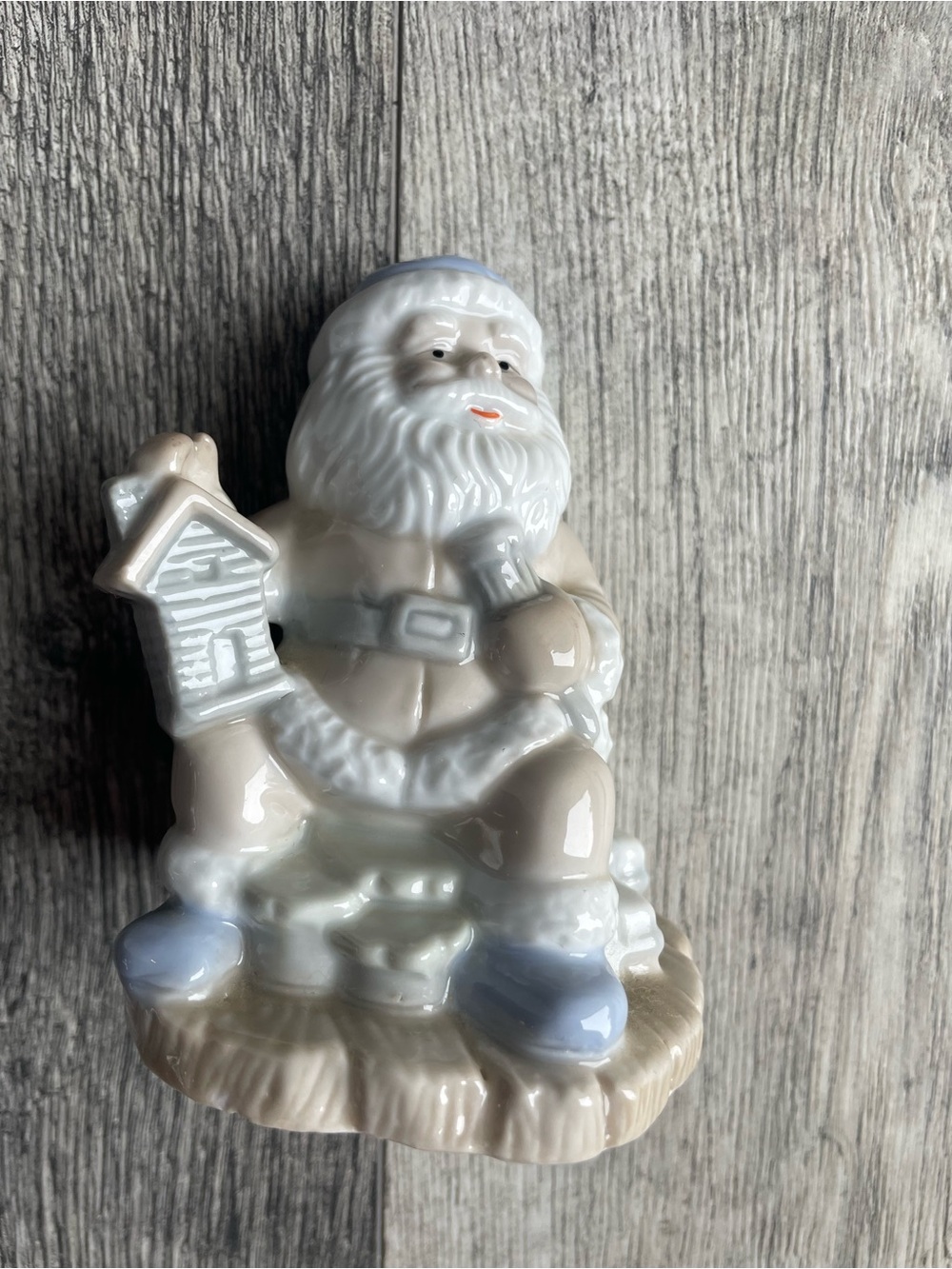 Ceramic Santa Figurine in Cream and Light Blue